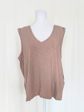 RACHEL Rachel Roy V-Neck Pleated Shoulder Sleeveless Tank Top Size XL Brown NWT